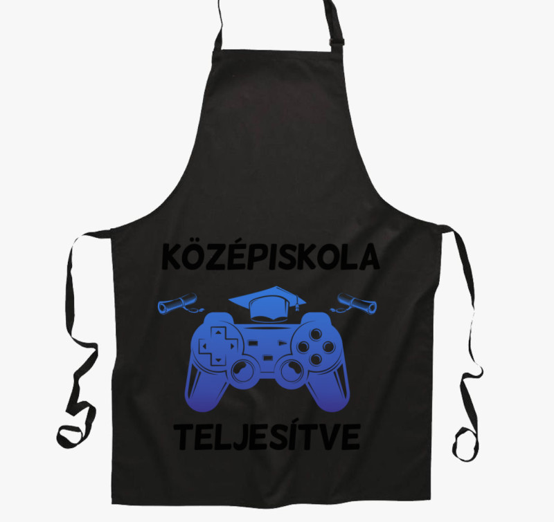 Középiskola teljesítve gamer kötény — Fekete