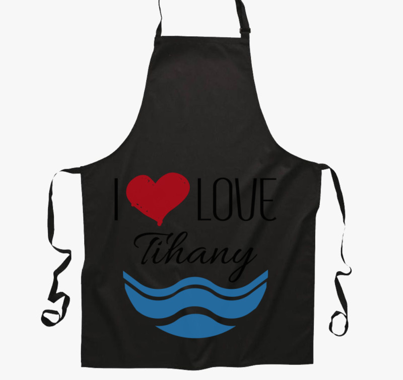 I love Tihany kötény — Fekete