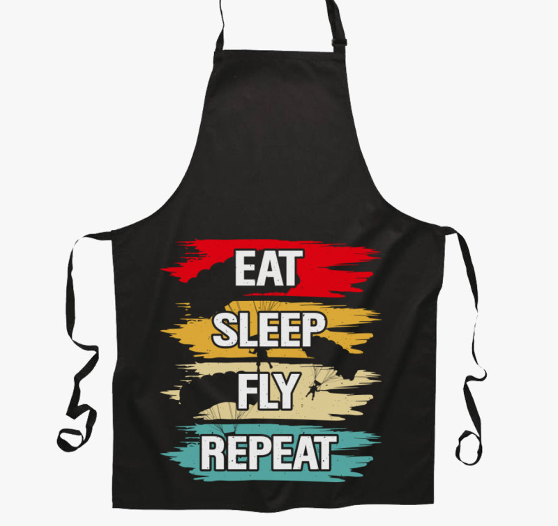 Eat sleep fly repeat kötény — Fekete