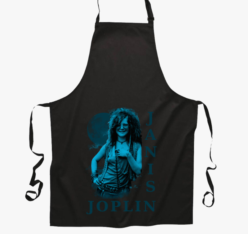 Janis Joplin kék portré kötény — Fekete