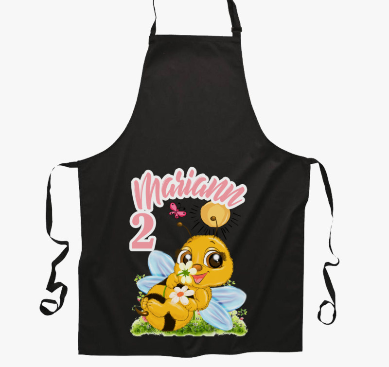 Méhecske háton szülinapi gyerek kötény — Fekete