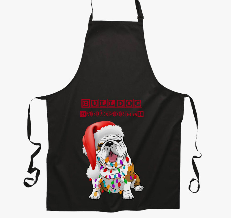 Bulldog Karácsonyt kötény — Fekete