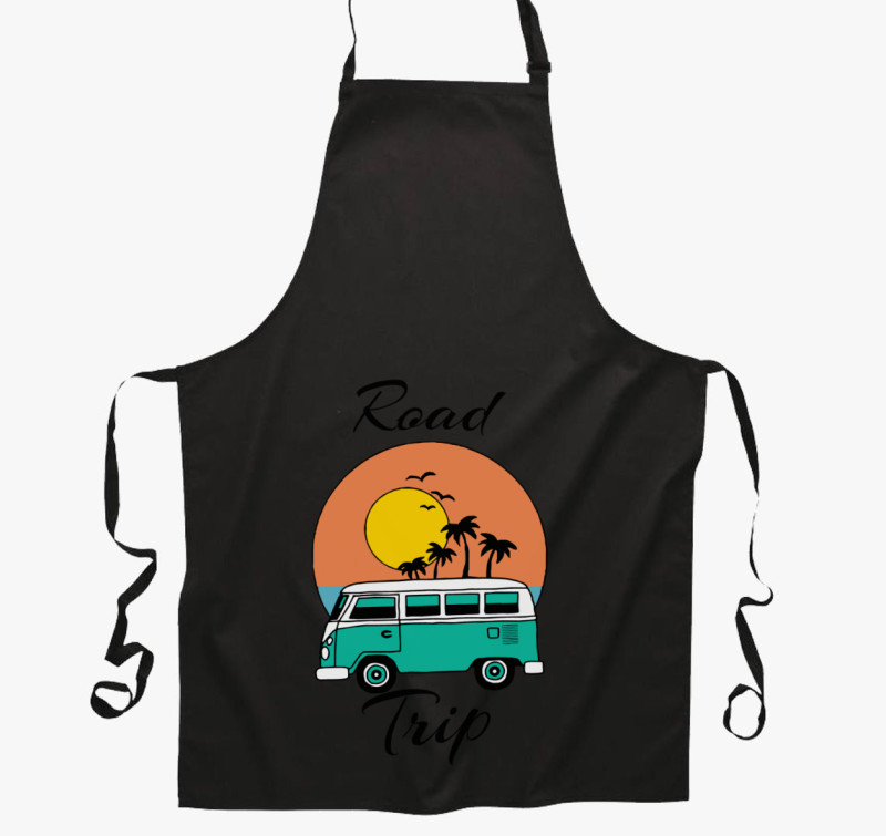 Road Trip Kisbuszos kötény — Fekete