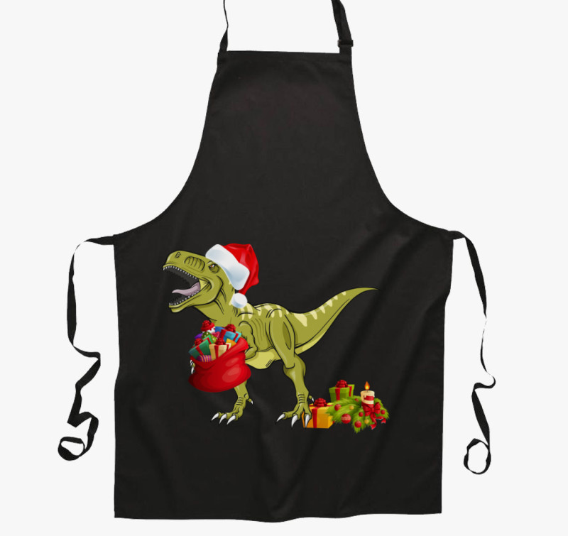T-Rex karácsonyos kötény — Fekete
