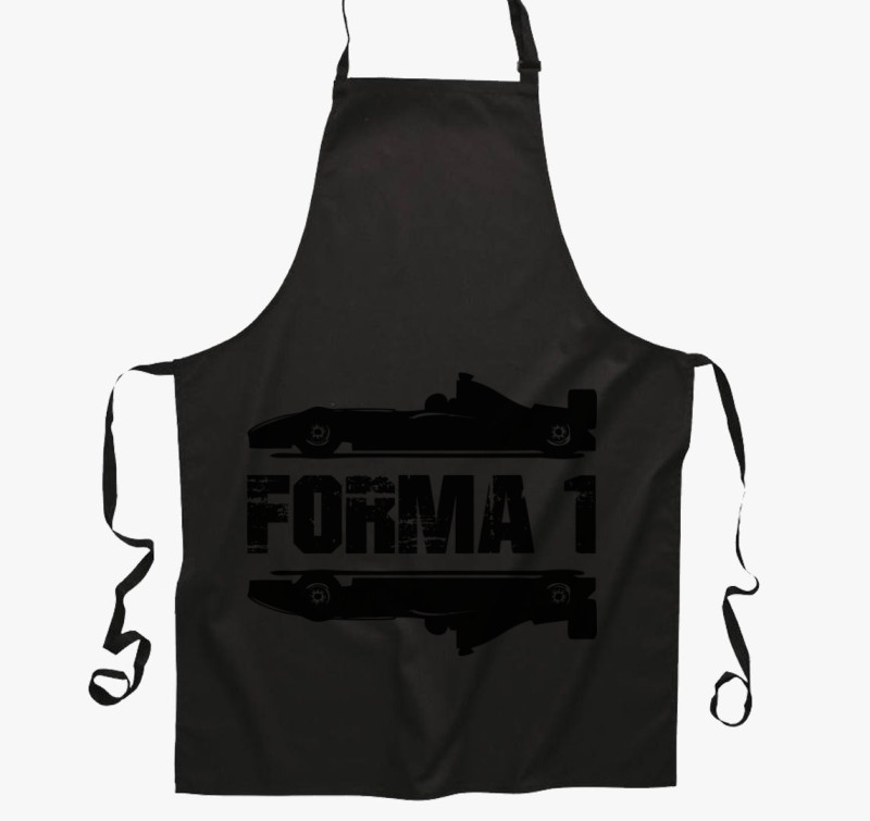 Forma 1 felirtaos kötény — Fekete