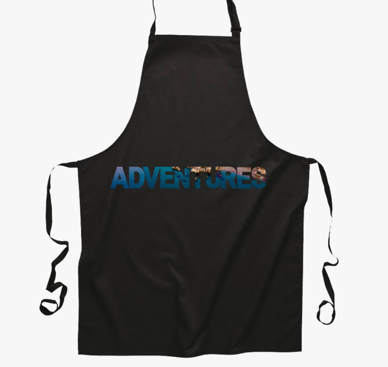 Adventures, kalandok tájkép kötény — Fekete
