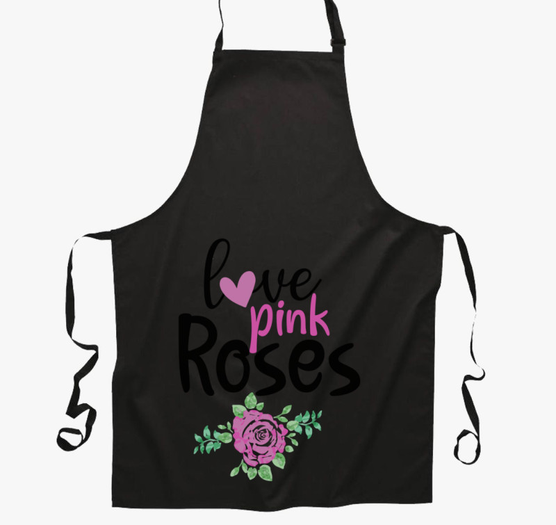 Love Pink Roses kötény — Fekete