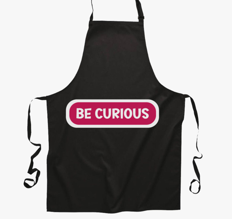 Be curious pink kötény — Fekete