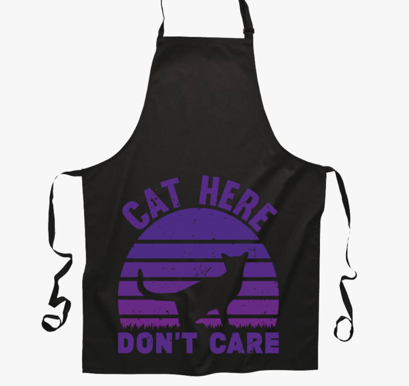 Cat here don't care kötény — Fekete