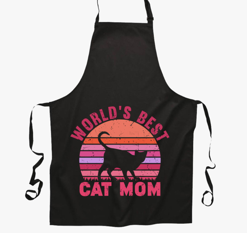 Best Cat Mom kötény — Fekete