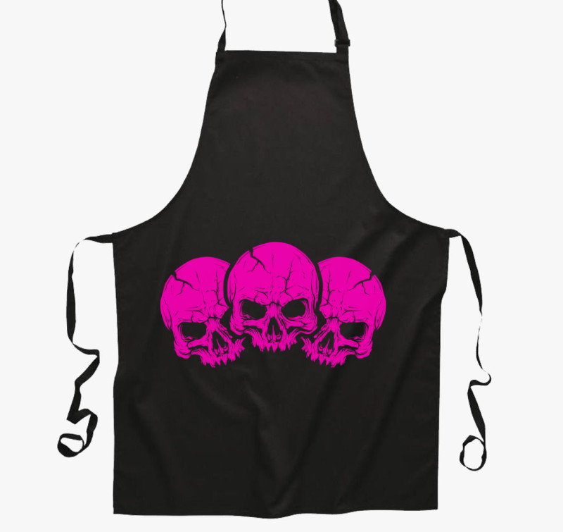 3 pink skulls kötény — Fekete