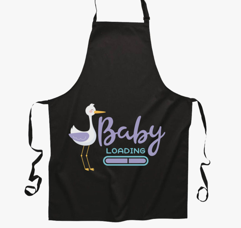 Baby loading gólyás kötény — Fekete