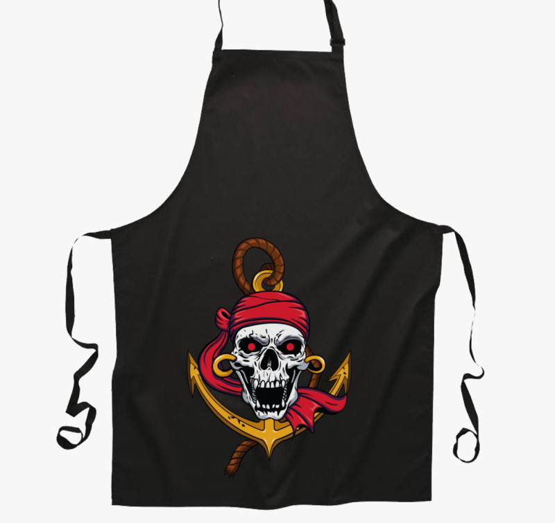 Pirate skull 2 kötény — Fekete