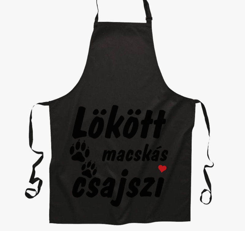 Lökött macskás csajszi kötény — Fekete
