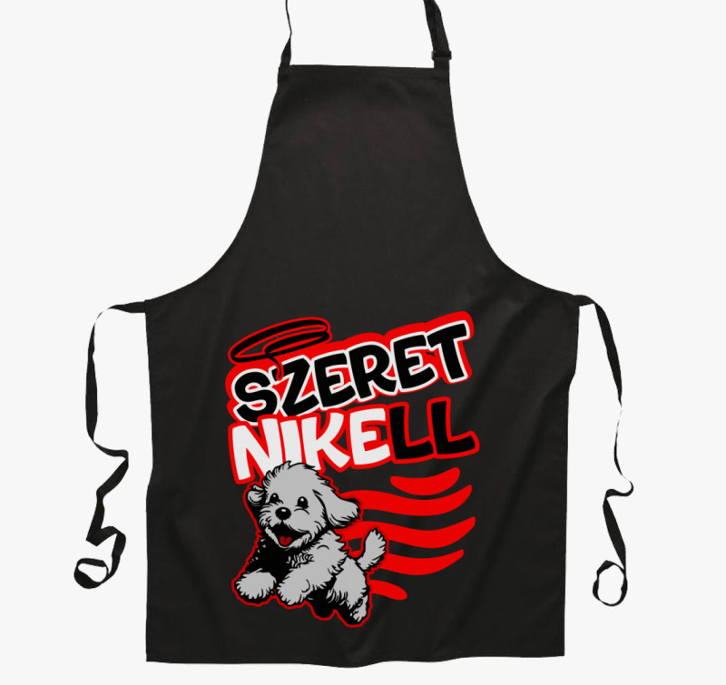 Szeretni kell kutyusos kötény — Fekete