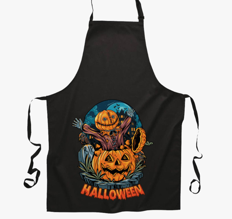 Tökfej halloweeni kötény — Fekete