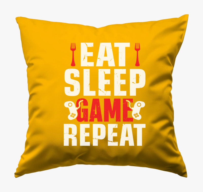 Eat sleep game repeat gamereknek párna — Napsárga