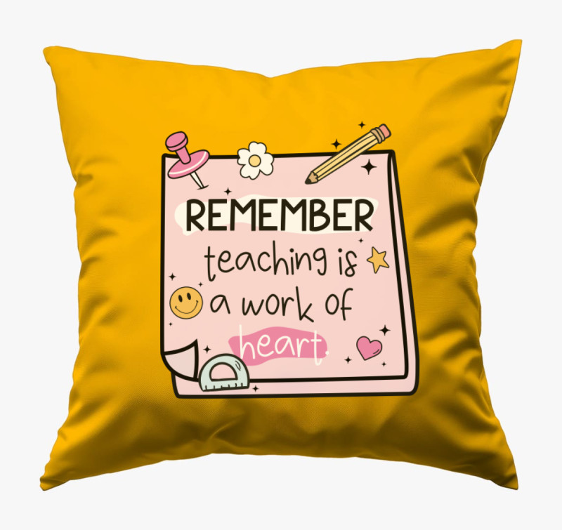 Teacher reminder heart párna — Napsárga