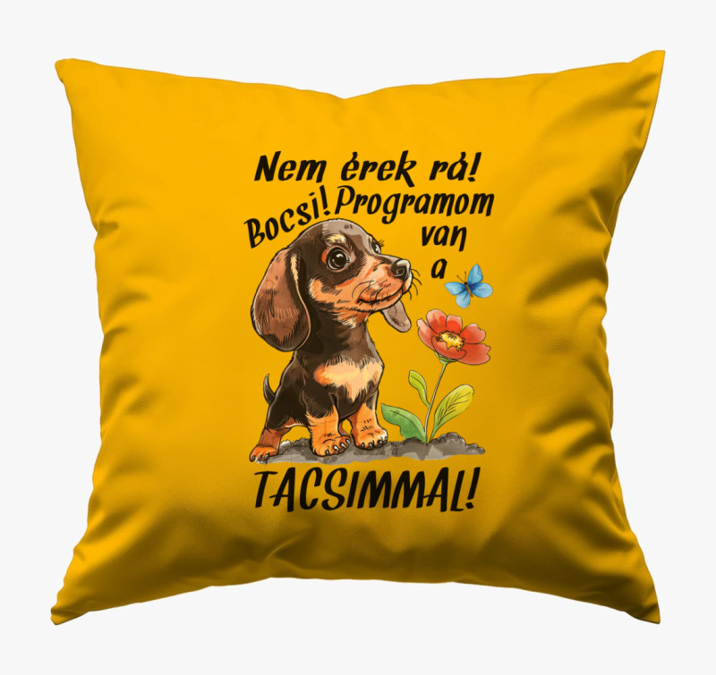 Tacsi Nem érek rá bocsi programom van a Tacsimmal! párna — Napsárga