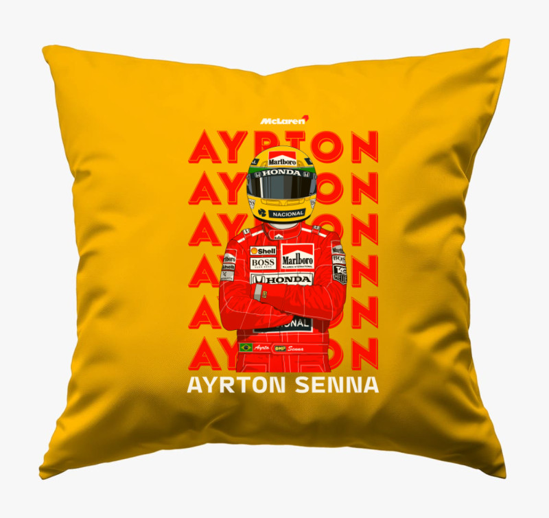 Ayrton Senna Feliratos párna — Napsárga
