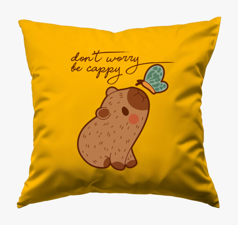 Don't worry be cappy párna — Napsárga