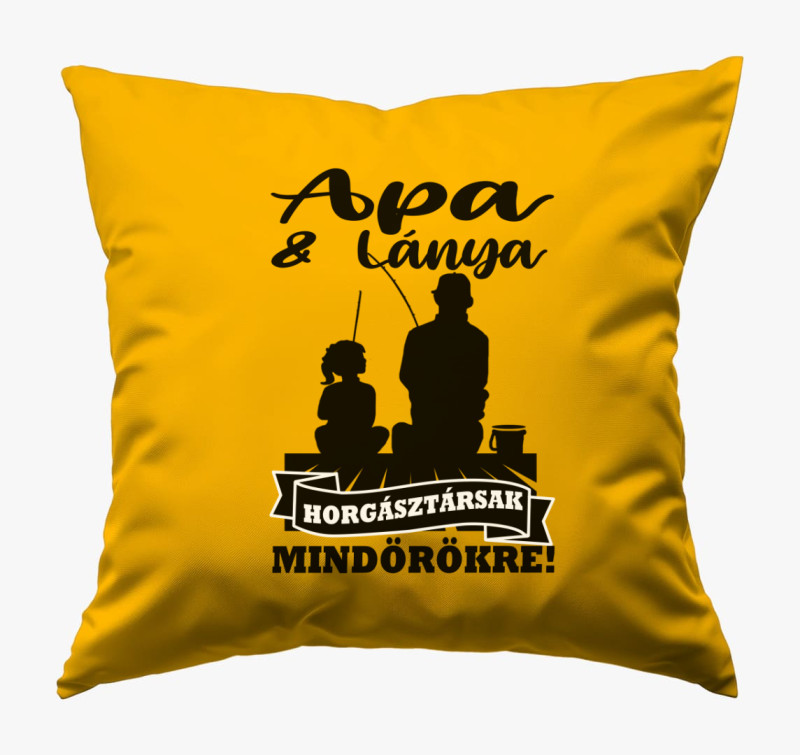 Apa és lánya  horgásztársak párna — Napsárga