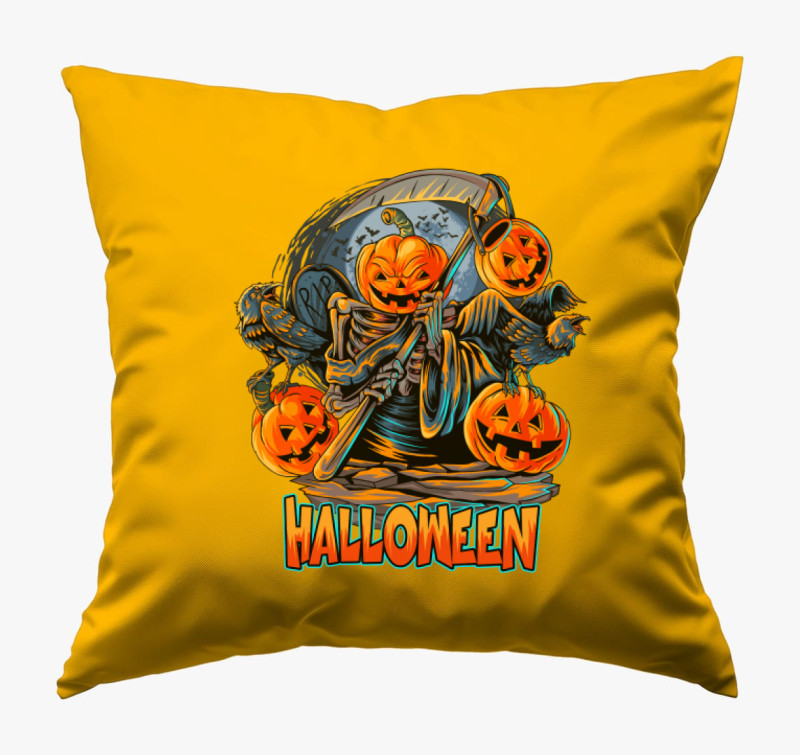 Halloweeni kaszás tök párna — Napsárga