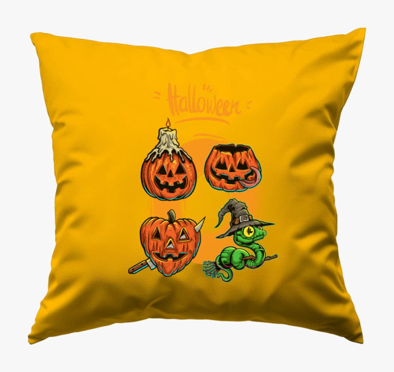 Halloween-i tökfejek párna — Napsárga