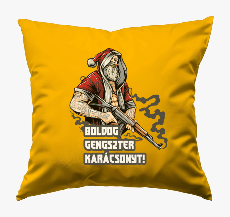 Boldog gengszter karácsonyt párna — Napsárga