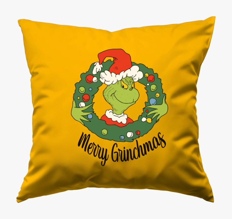 Merry Grinchmas karácsonyi párna — Napsárga