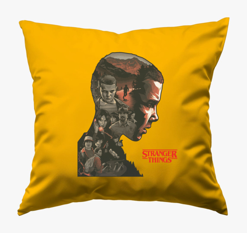 Stranger Things sziluett párna — Napsárga