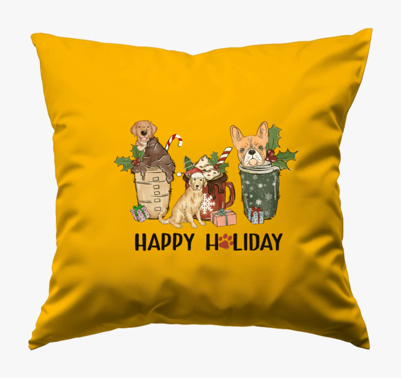 Kutyás Happy Holiday párna — Napsárga
