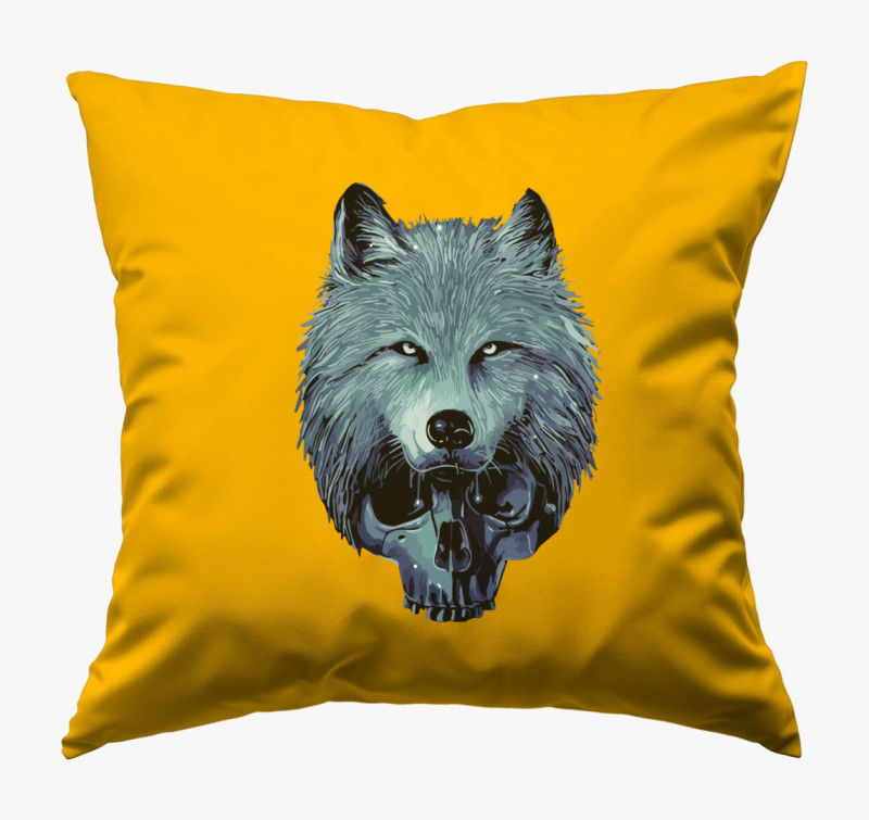 Skull wolf párna — Napsárga