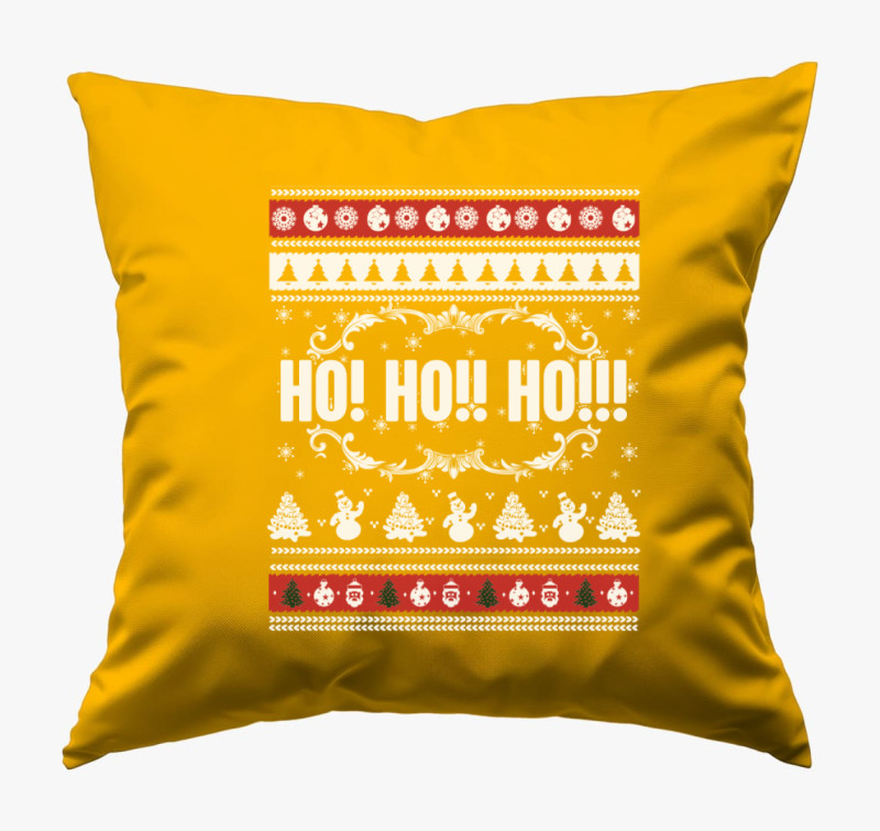 Ho ho ho karácsonyi mintás párna — Napsárga