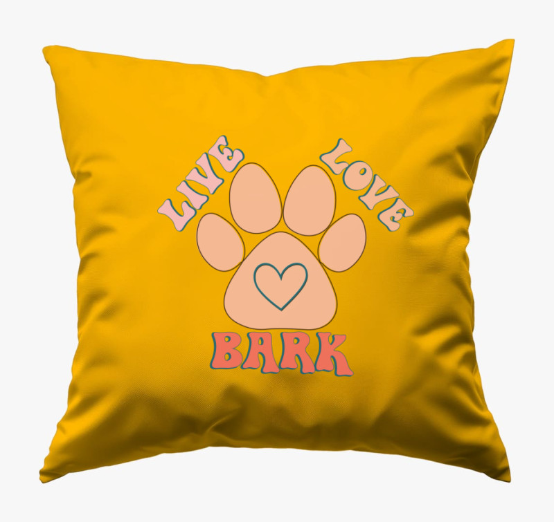Live Love Bark párna — Napsárga