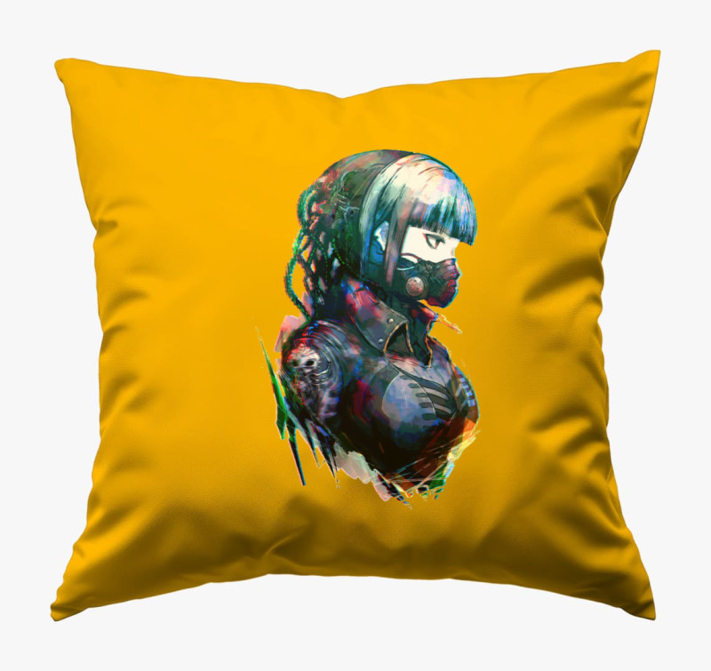 Anime Cyberpunk art párna — Napsárga