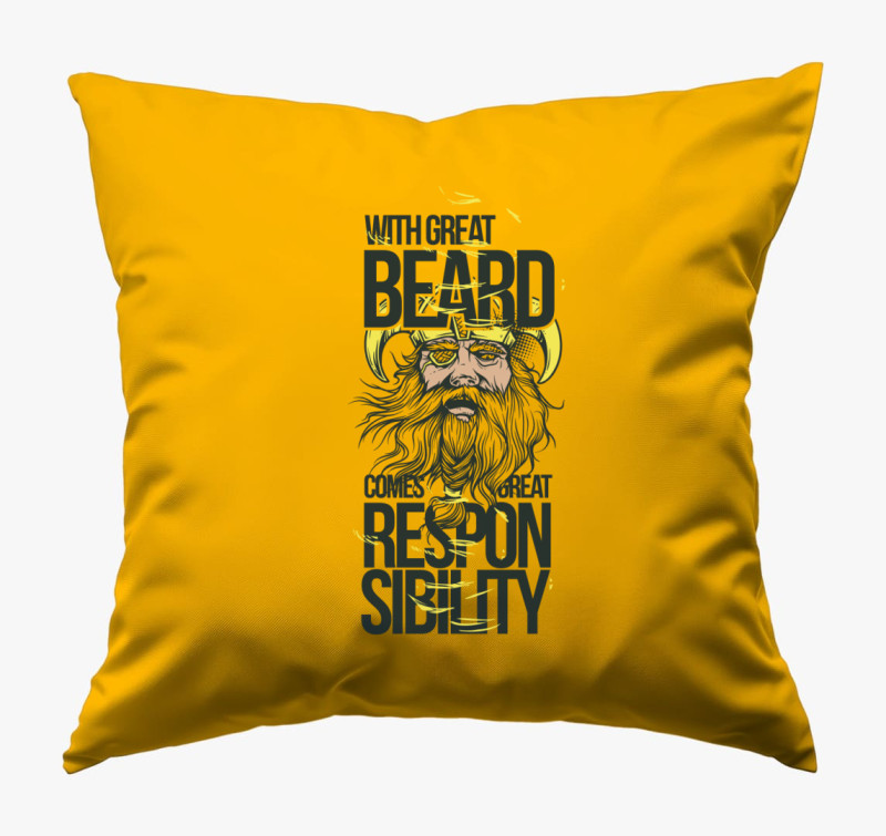 With Great Beard Comes Great Responsibility párna — Napsárga