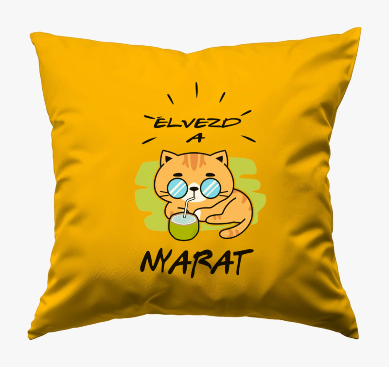Nyaraló cicás párna — Napsárga