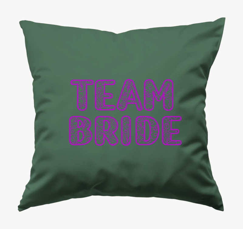 TEAM Bride virágos pink párna — Sötétzöld
