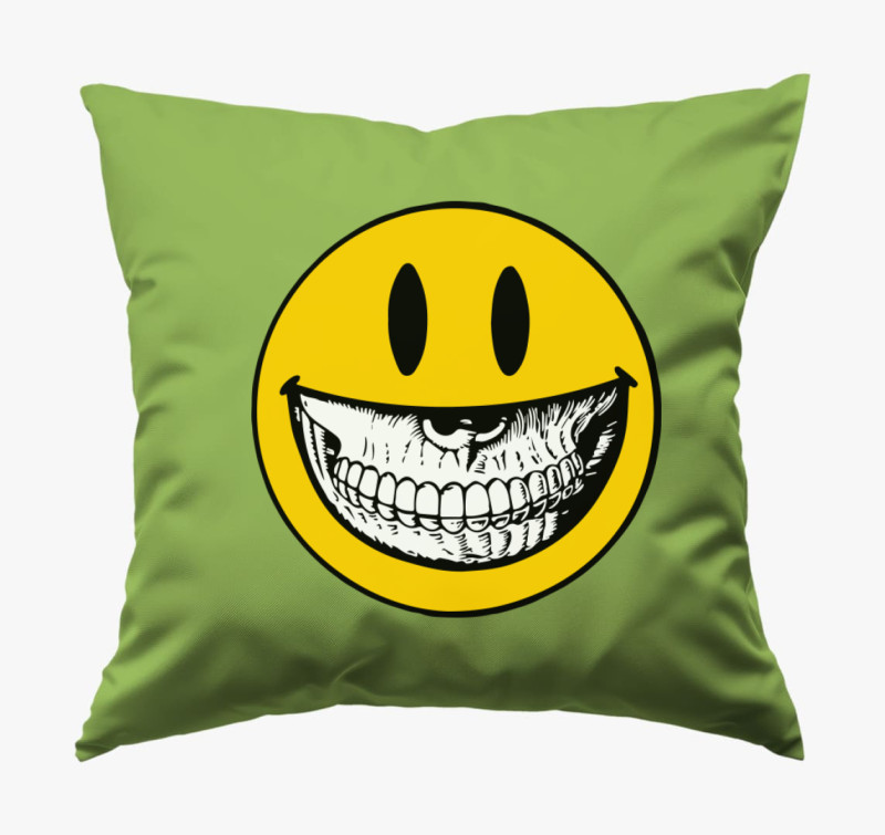 Koponyás smiley párna — Zöld