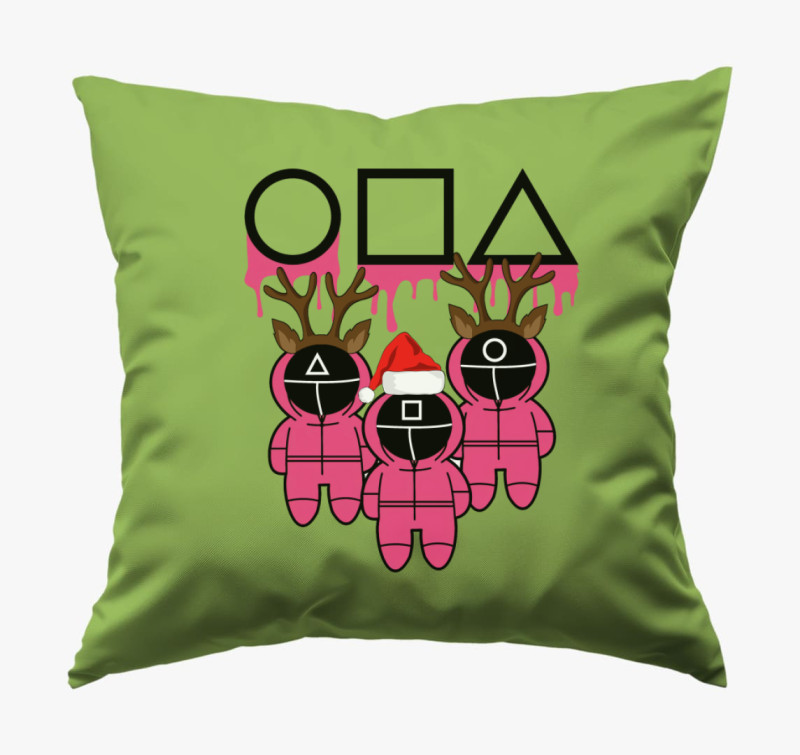 Karácsonyi Squid Game chibi art párna — Zöld