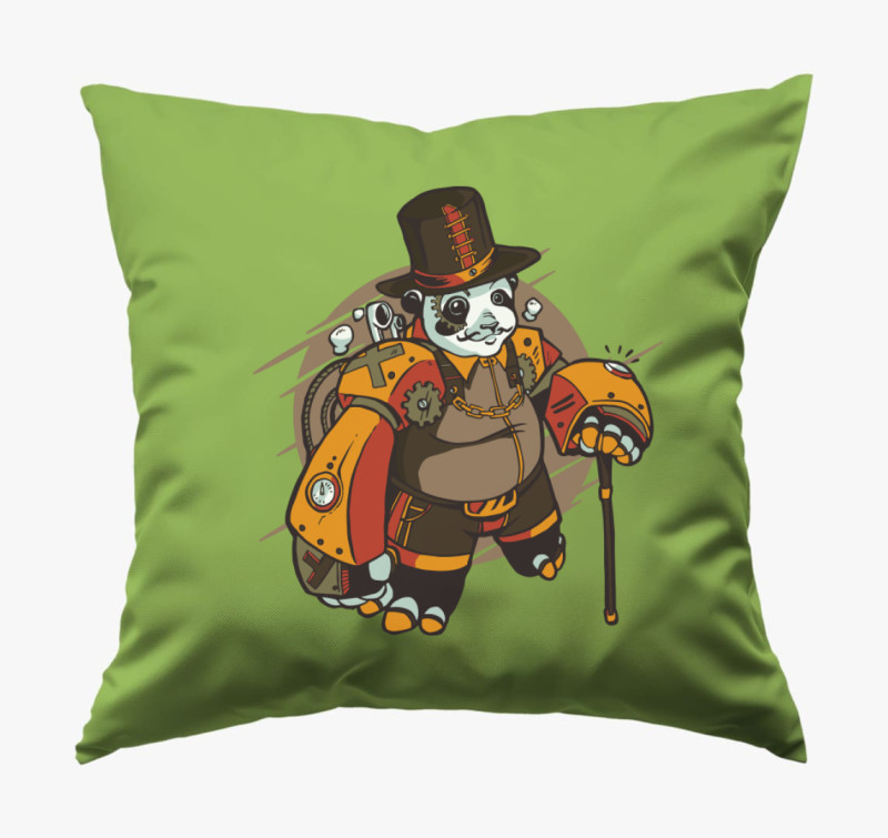 Steampunk Panda párna — Zöld