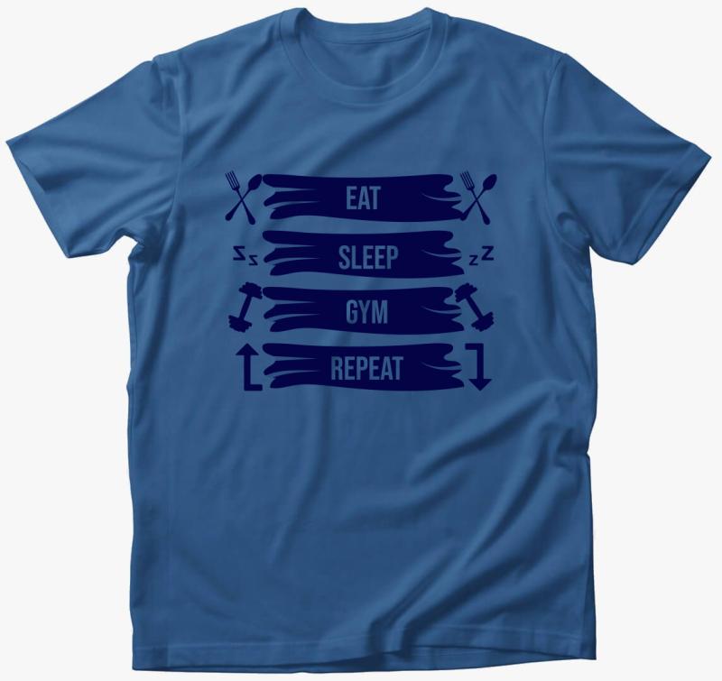 Eat sleep gym repeat póló — Azúrkék