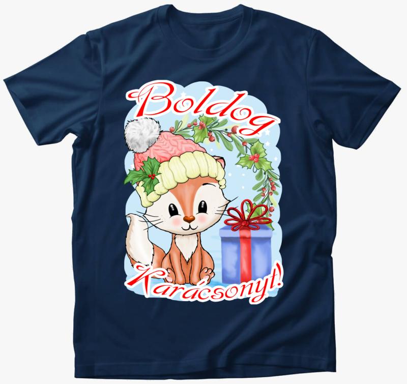 Boldog karácsonyt róka póló — Éjkék