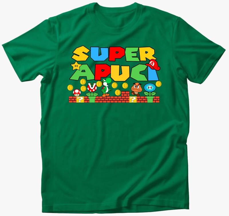 Apák napjára Super Apuci Super Mario póló — Fűzöld