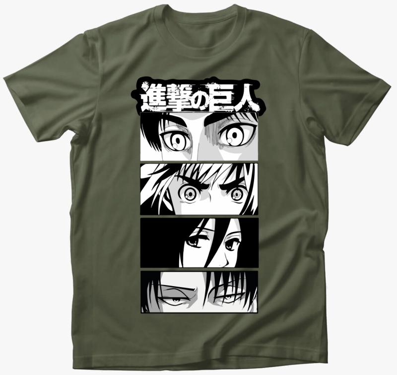 Attack on Titan csapat felirat póló — Khaki