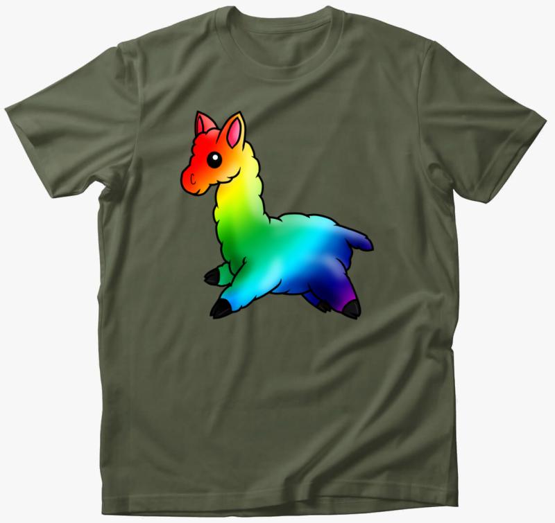 Szivárványos Láma póló — Khaki