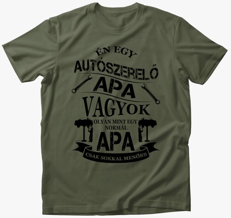 Autószerelő apa póló — Khaki