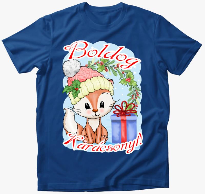 Boldog karácsonyt róka póló — Királykék