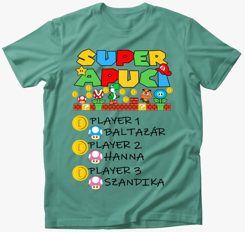 Apák napjára Super Apuci Super Mario nevekkel póló — Menta